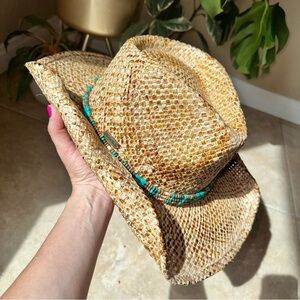 Women’s Straw Cowboy Hat with Turquoise Beaded Band